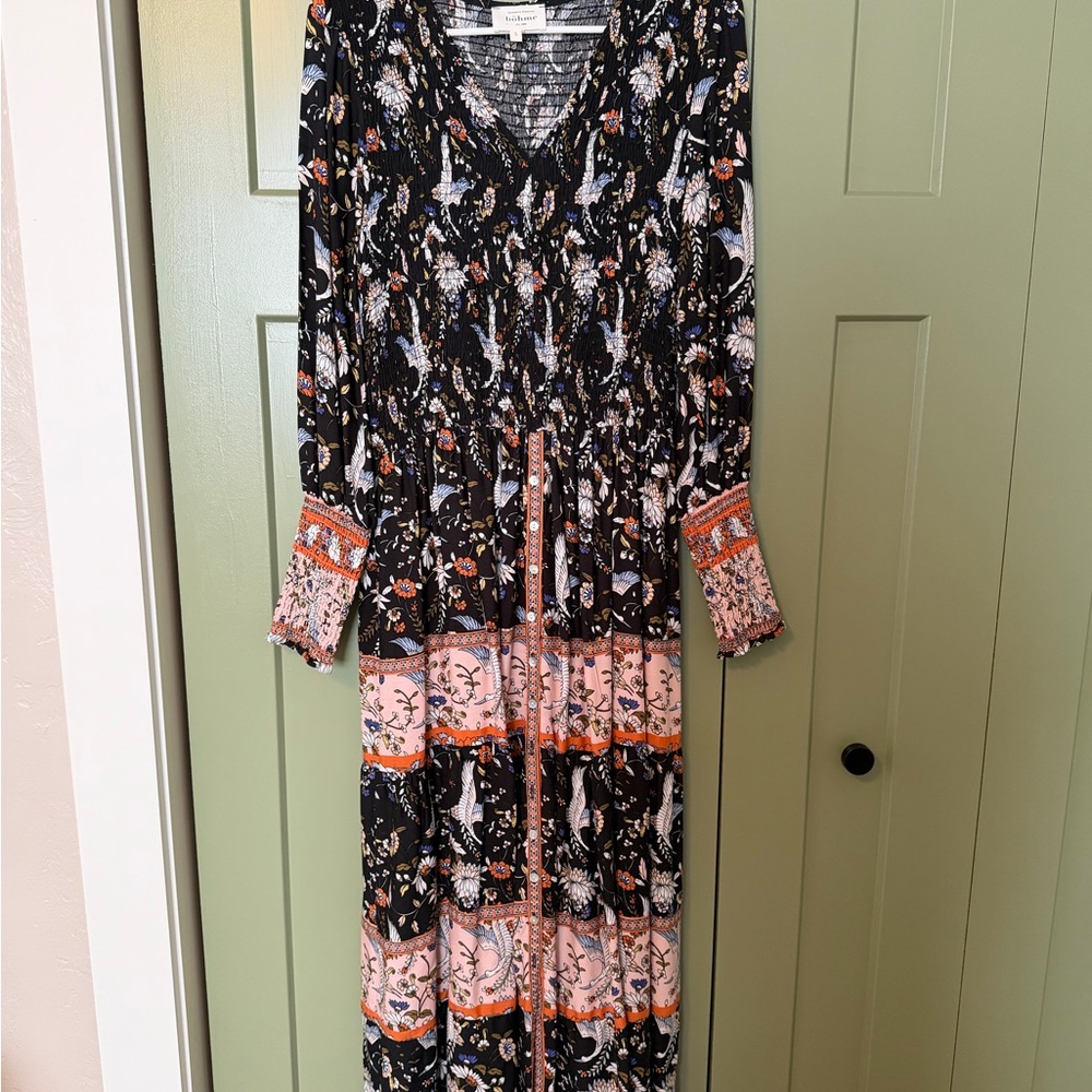 Bohme Black and Pink Floral Long Sleeve Dress